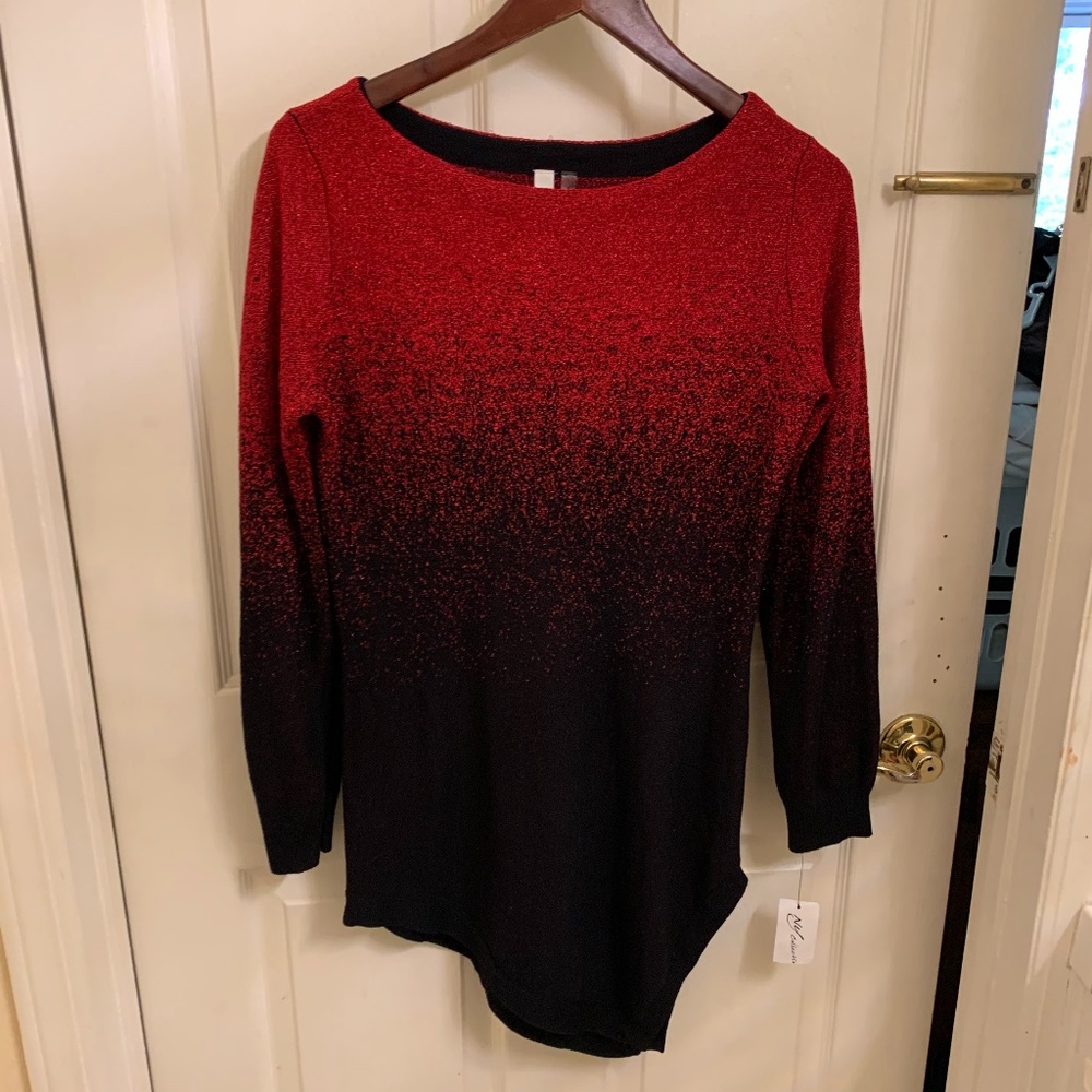 NY Collection NWT Ombré Red and Black Long sleeve Sweater with metallic